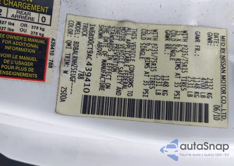 2010 Nissan Frontier Xe из США, поврежденный, VIN 1N6BD0CT9AC439410